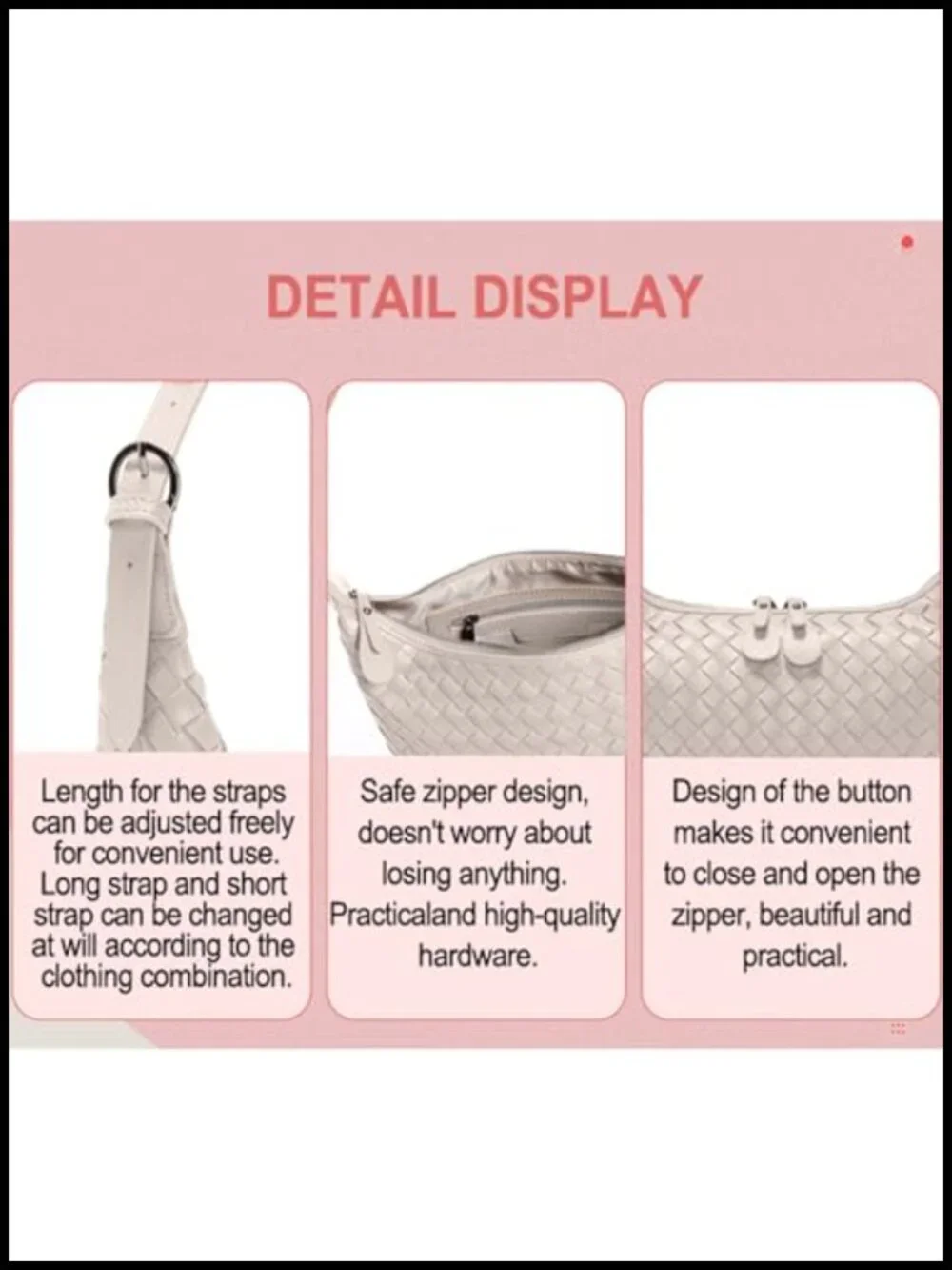 Woven Hobo Crossbody Bag with Adjustable Strap Top Zipper